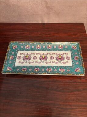 Cost Plus World Market Turquoise and Pink Floral Rectangular Serving Platter